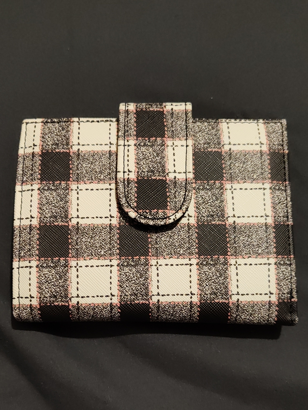 Julie Buxton Plaid Snap-Closure Women’s Wallet in Cream, Black & Pink